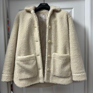Madewell Cream Sherpa Teddy Walton Shirt Jacket Button Size XS (Runs Oversized)